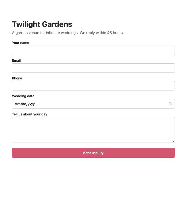 Twilight Gardens, step 2: Found the inquiry form