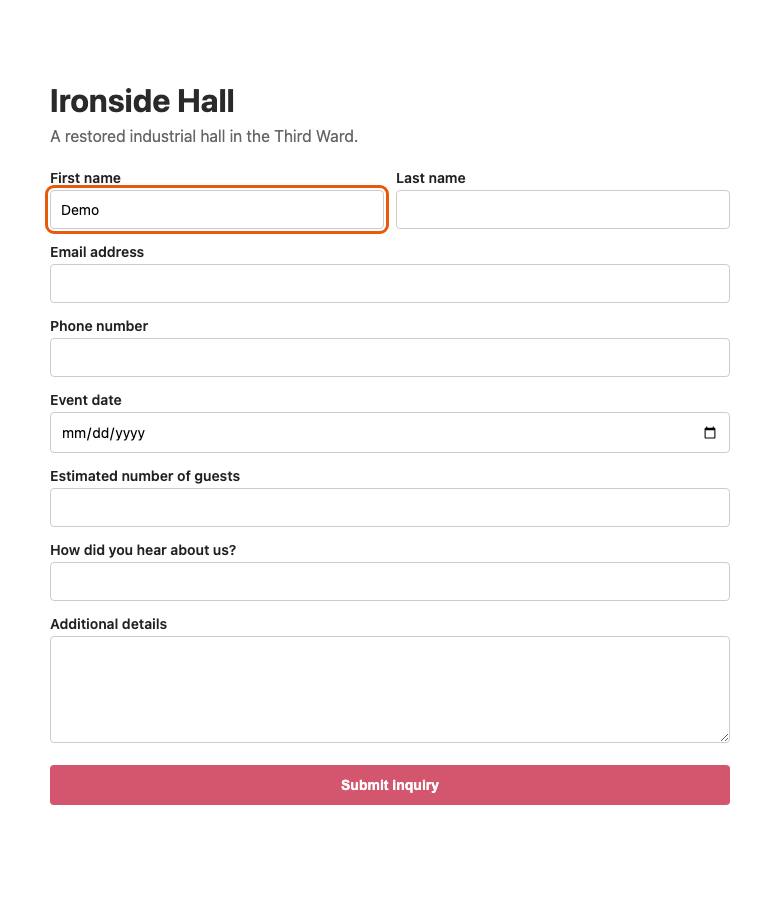 Ironside Hall, step 3: Typed "Demo"