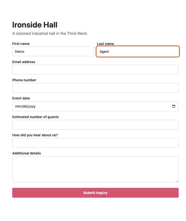 Ironside Hall, step 4: Typed "Agent"