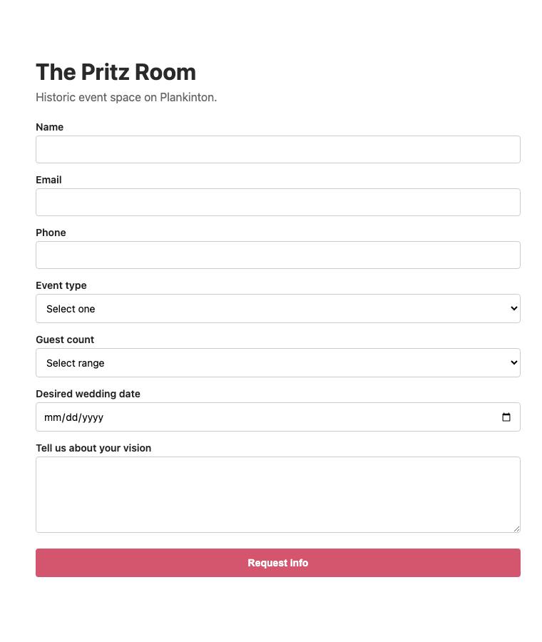 The Pritz Room, step 2: Found the inquiry form