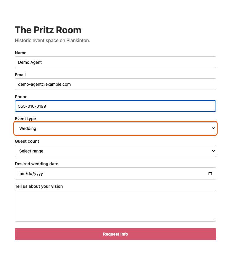 The Pritz Room, step 6: Picked "Wedding"