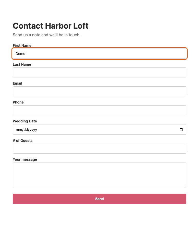 Harbor Loft, step 5: Typed "Demo"