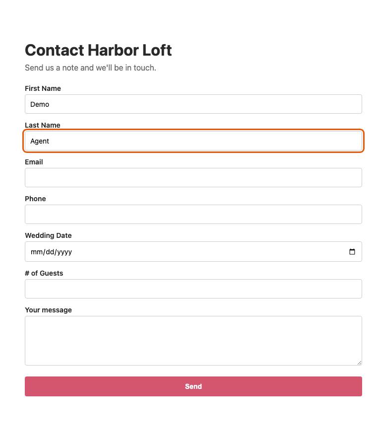 Harbor Loft, step 6: Typed "Agent"