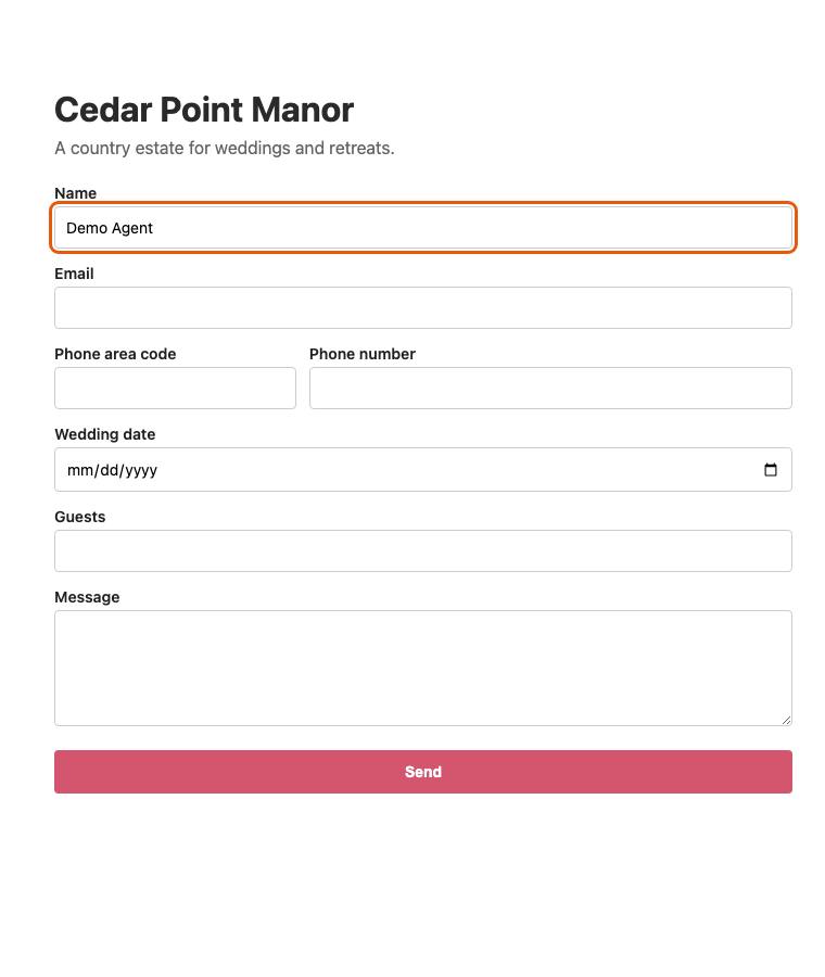 Cedar Point Manor, step 3: Typed "Demo Agent"