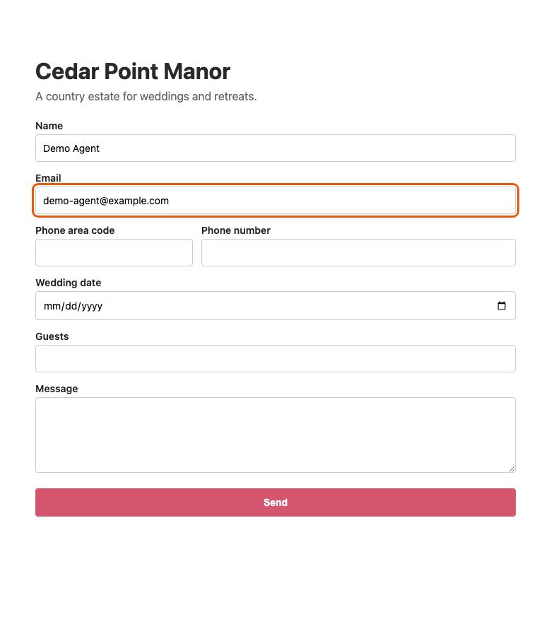 Cedar Point Manor, step 4: Typed "demo-agent@example.com"