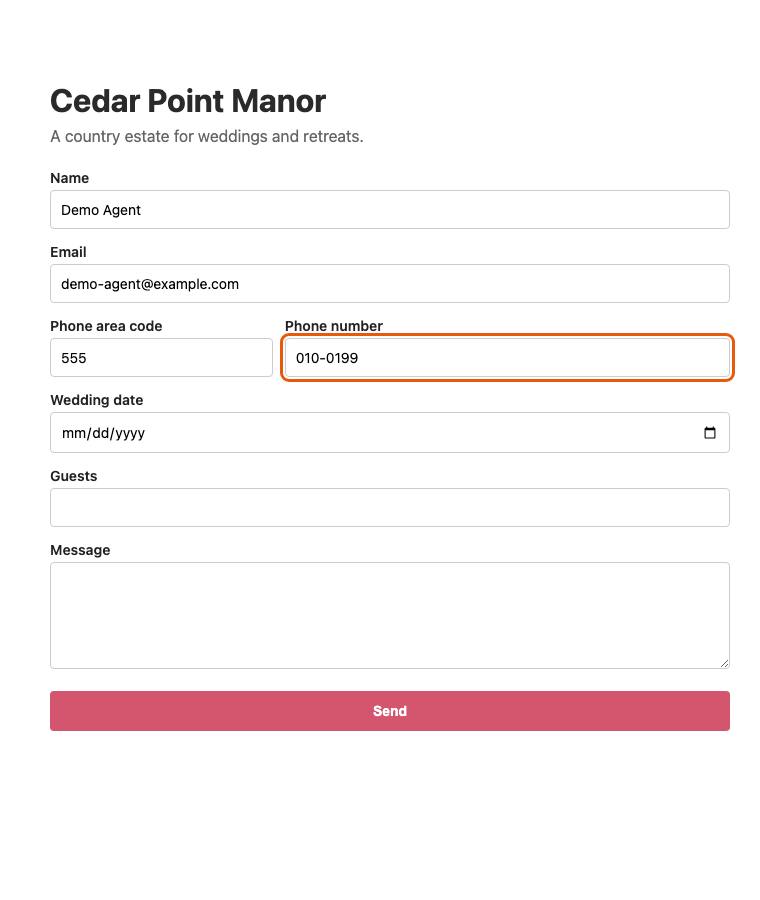 Cedar Point Manor, step 6: Typed "010-0199"