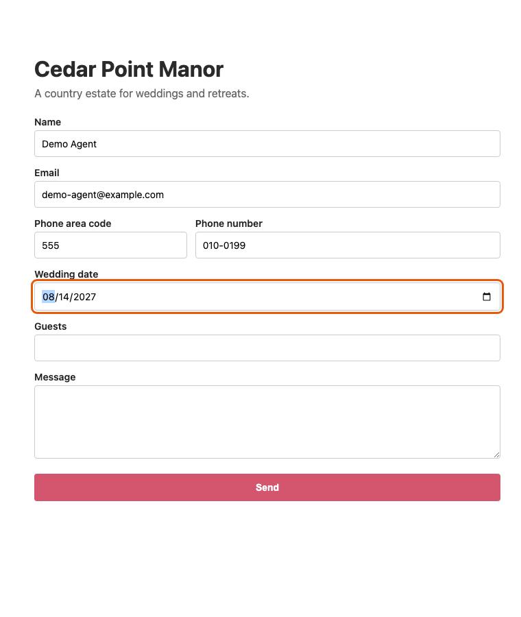 Cedar Point Manor, step 7: Typed "2027-08-14"