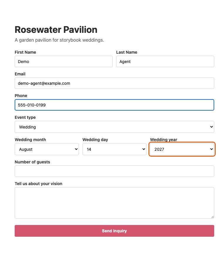 Rosewater Pavilion, step 10: Picked "2027"