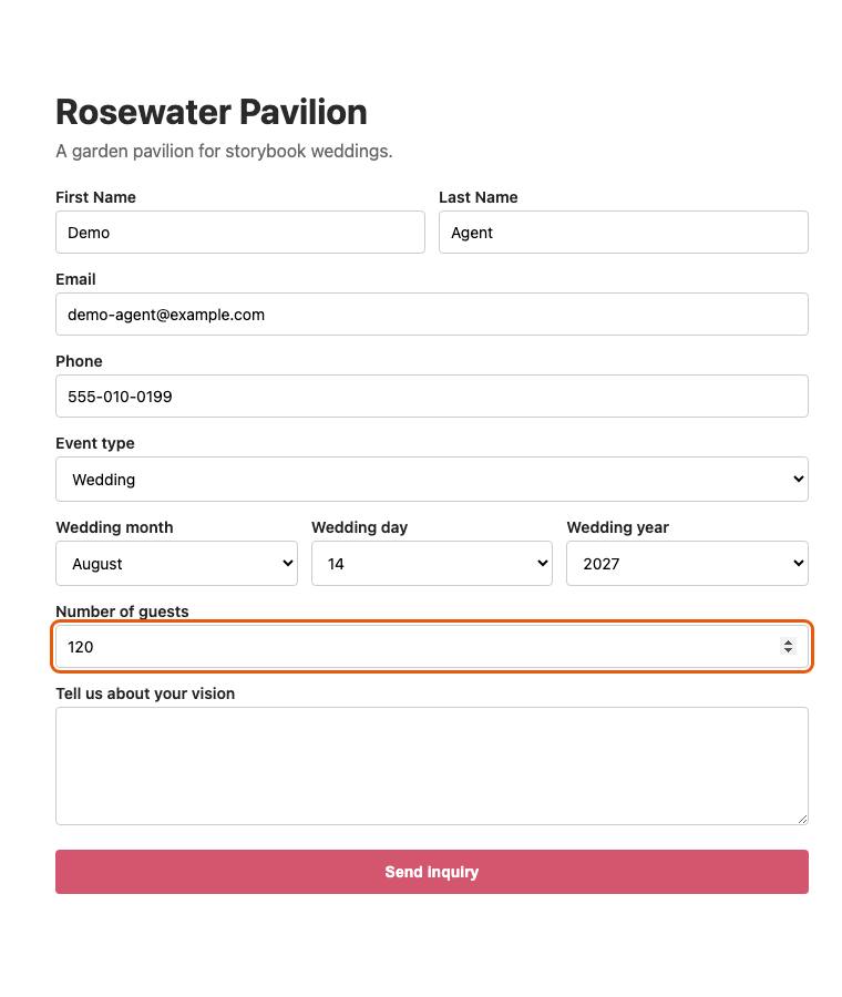 Rosewater Pavilion, step 11: Typed "120"