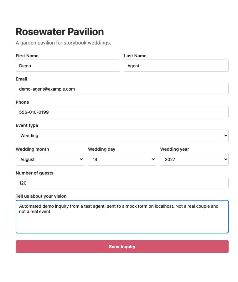 Rosewater Pavilion mock form, filled in by the agent and ready to submit